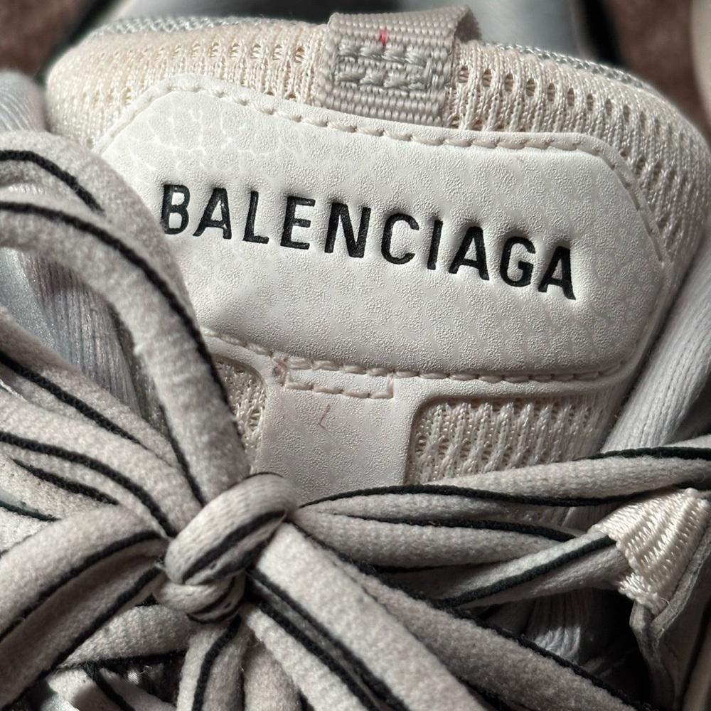 Balenciaga Off-White and Grey Logo Track Runner Sneakers